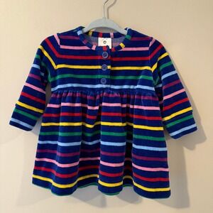 Hanna Andersson Rainbow Stripe Velour Baby Dress Size 60